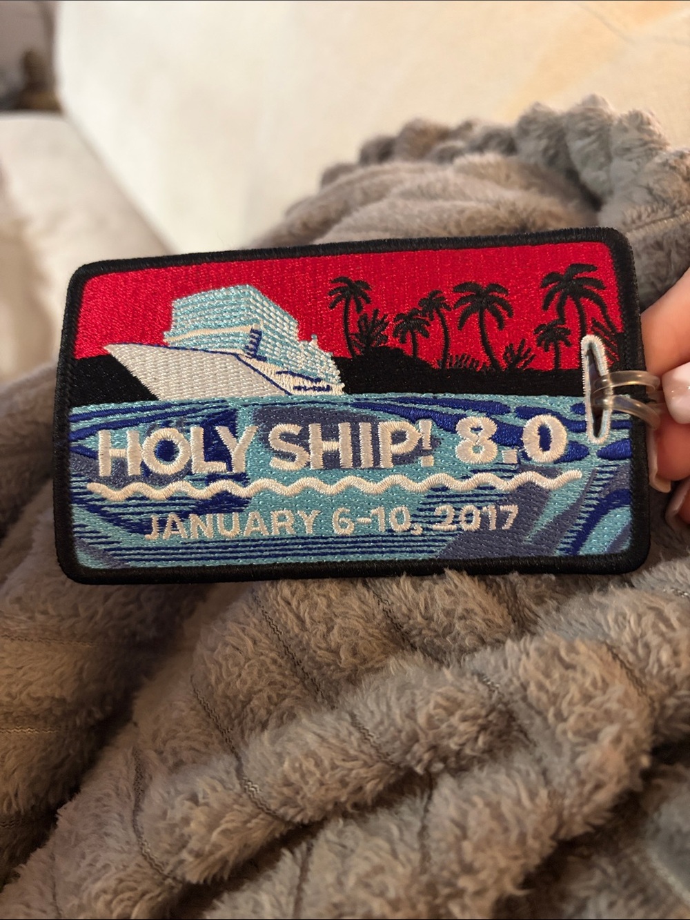 HOLY SHIP! 8.0 Embroidered Luggage Tag Patch - Red, Blue, Black